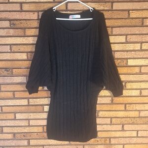 Free People FP Beach Ribbed Dolman Sleeves Stretch Black Mini Dress